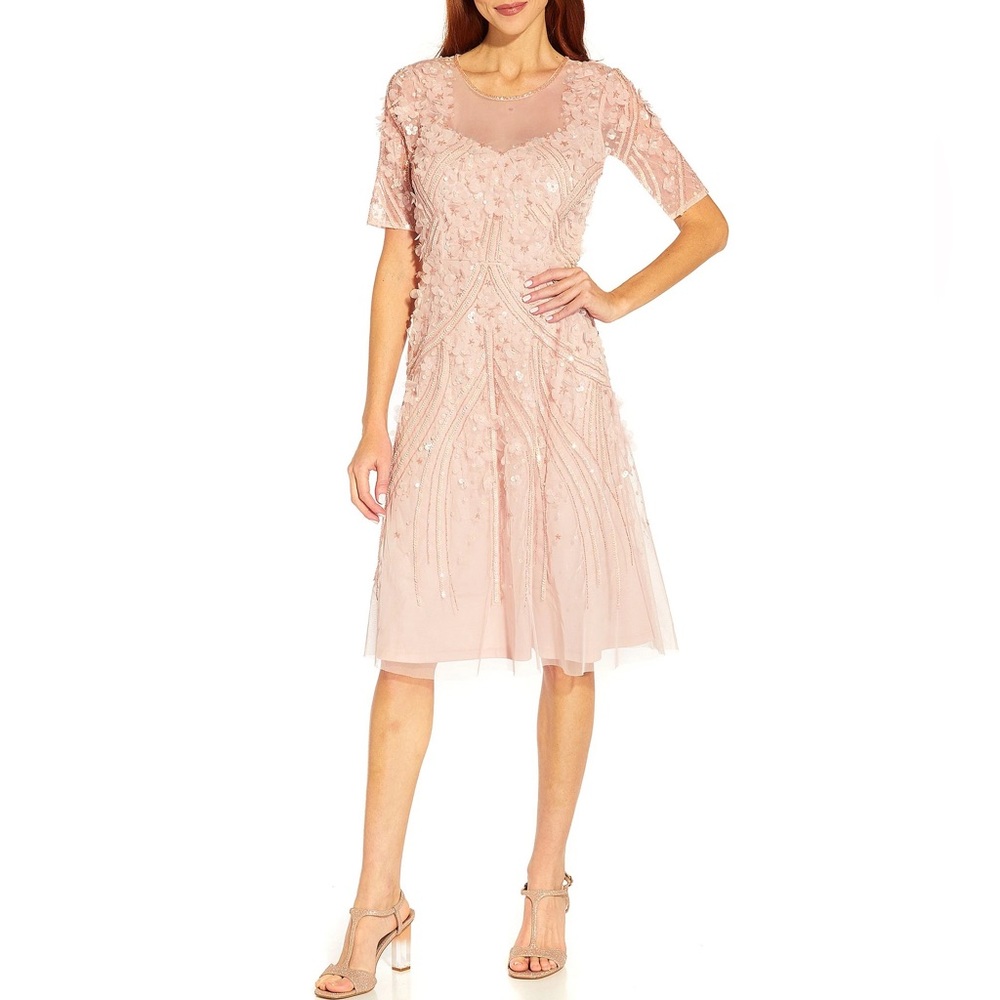 Adrianna Papell Women's Floral-Appliqué Beaded Cocktail Dress 16W